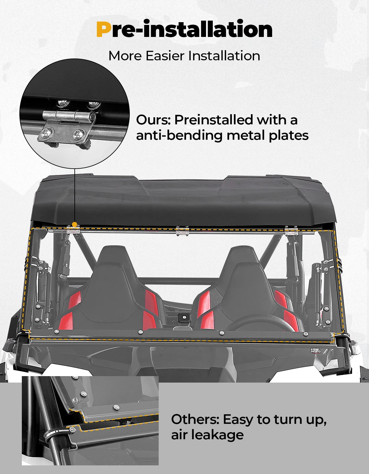 KEMIMOTO Hard PC Clear Full Flip Windshield for Polaris RZR XP 1000 (2024–2026)