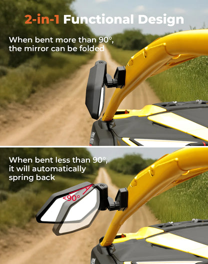 Auto-Reset Folding Side Mirrors, Shatterproof Glass for Can-Am Maverick R (2024–2025)
