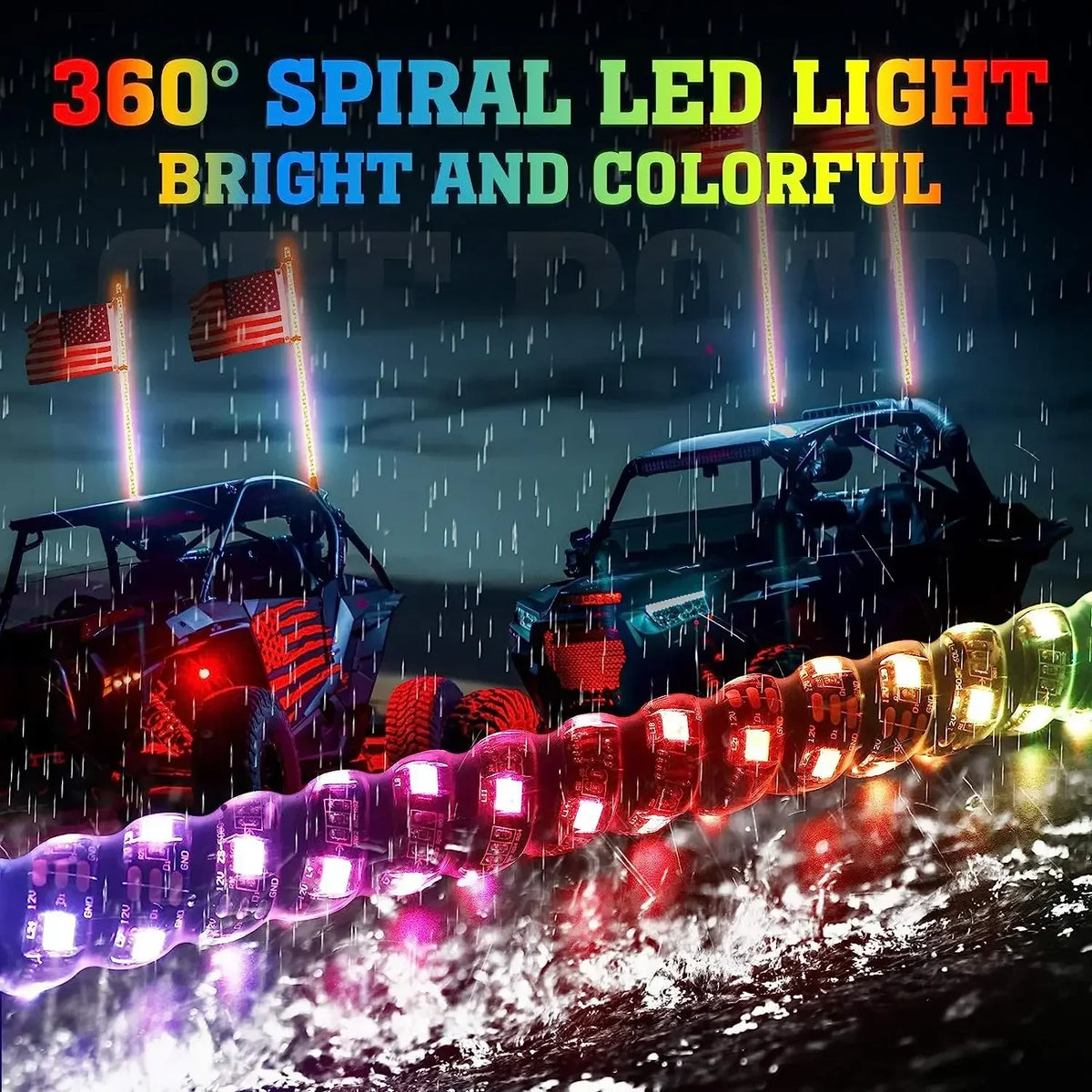 KEMIMOTO 3 ft Spiral LED Whip Light with App & Remote for UTV & SXS