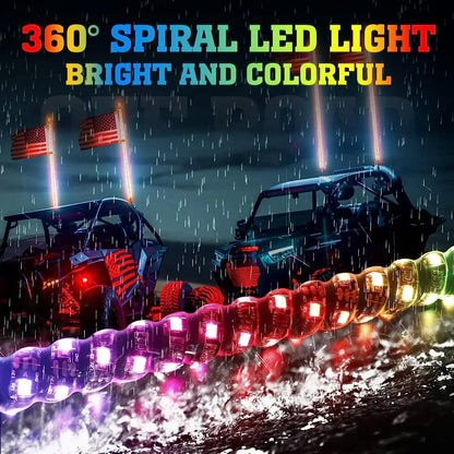 KEMIMOTO 3 ft Spiral LED Whip Light with App & Remote for UTV & SXS