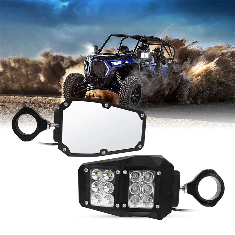 Side View Mirrors with LED Spot Lights (Pair) for UTV & SXS