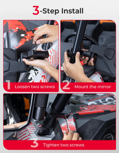 KEMIMOTO Auto-Fold Aluminum Side Mirrors for UTV & SXS