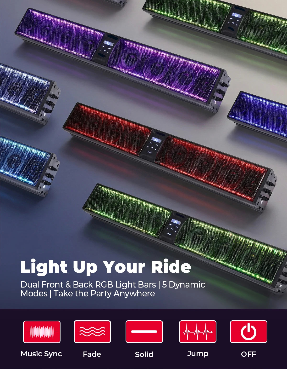 RGB Sound Bar for 1.5–2.25 Inch Roll Bars for UTV & SXS