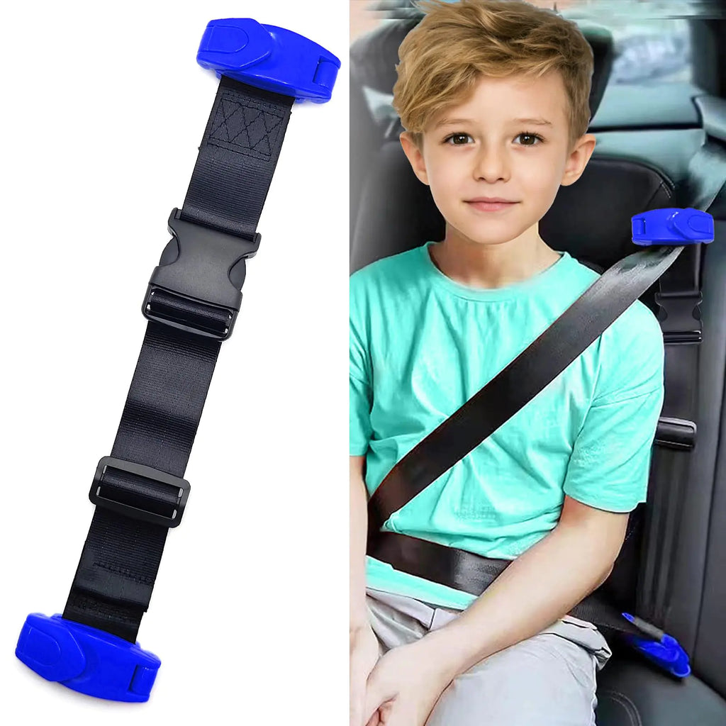 Seat Belt Adjuster for Kids Car Seatbelt Adjuster with Safety Clips and Adjustment Strap Car Seat Accessories for Childs Shoulder Neck Comfort and Travel Driving Protection-Blue