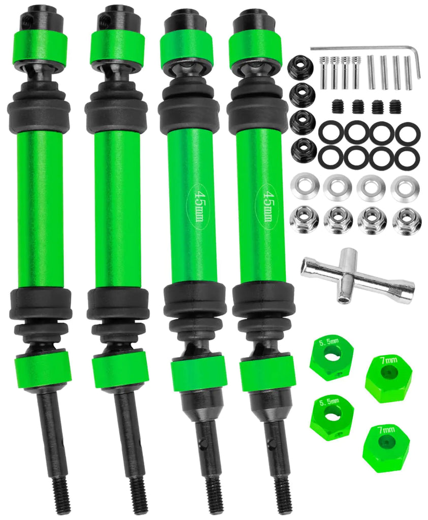 RCMYou RC Drive Shaft CVD Axles Upgrades Part for 1/10 Slash VXL 4X4Rustler VXL 4X4Stampede VXL 4X4#45 Steel Front Rear Driveshaft with HexGreen
