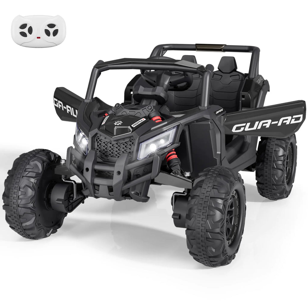 Ride on Toys for Kids 4-8 2 Seater UTV with Remote Control Electric Vehicles with Horn 3 Speeds LED Lights MP3 Player Open Doors Safety Belt (Black)