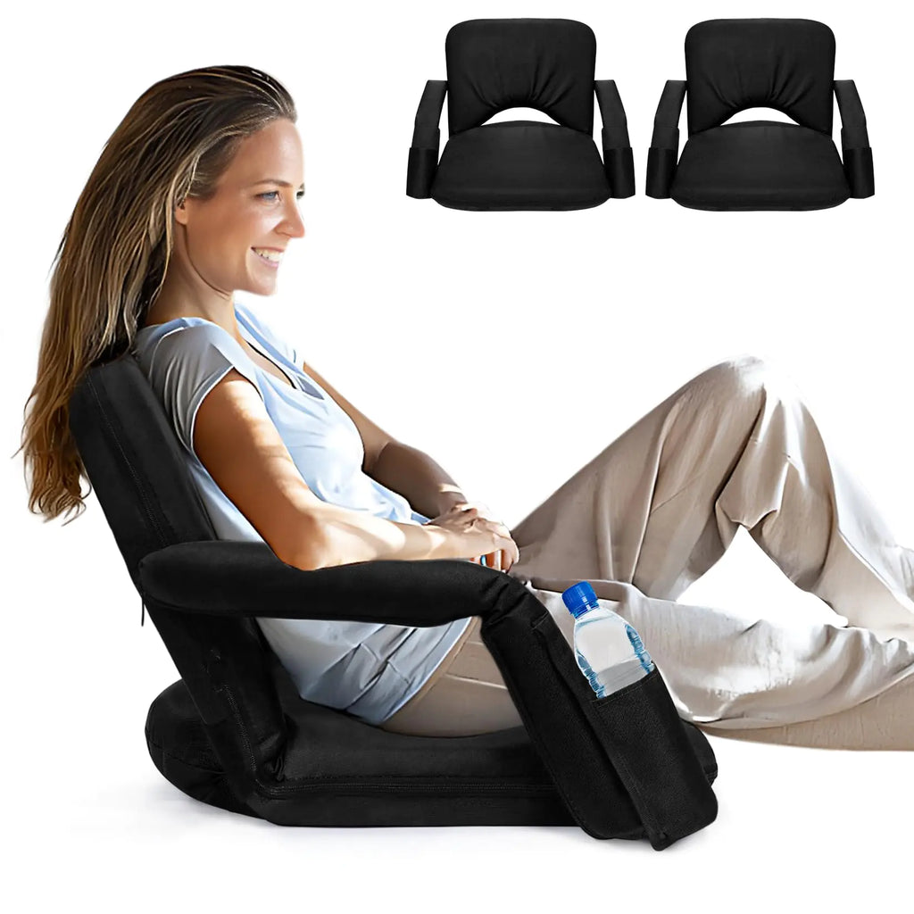 2 Pack Stadium Seats for Bleachers with Upgraded Armrests and Strong Back Support Bleacher Seats with Extra Wide Cushion 6.6LBS Lightweight 6 Reclining Positions Floor Chair for Indoor Outdoor