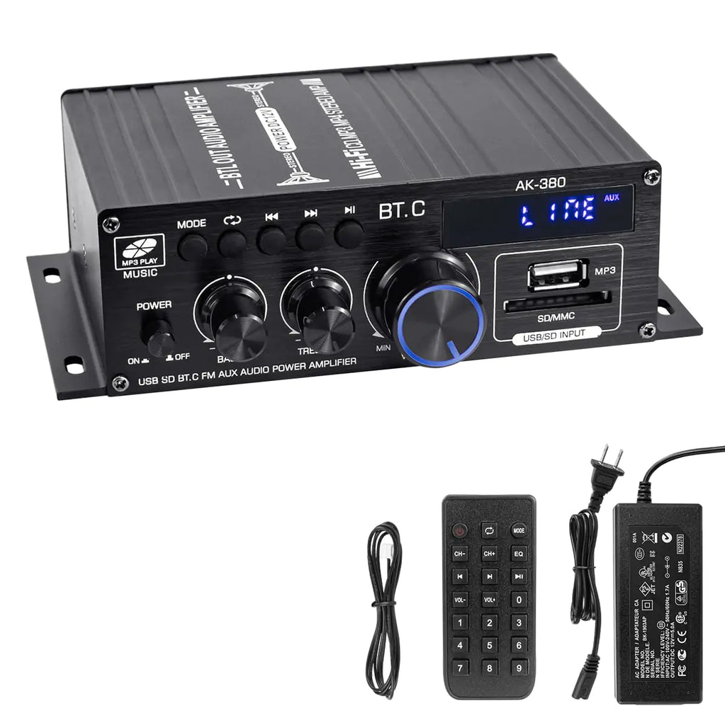 Hosyond Bluetooth 5.0 Audio Amplifier 400W+400W 2.0 CH AMP HiFi Stereo Treble Bass Audio Receiver for Passive Speakers Theater System AK-380