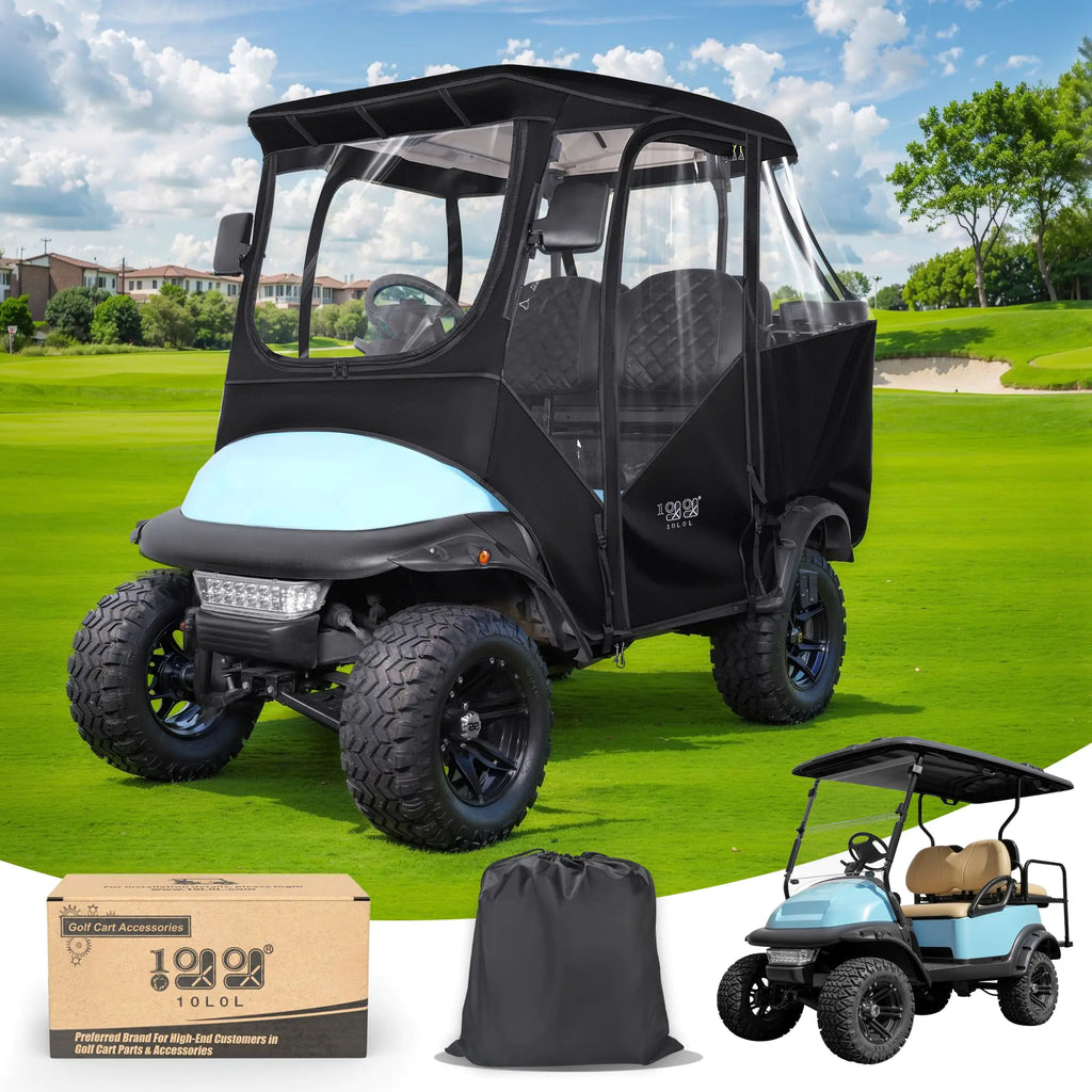10L0L Golf Cart Rain Cover for Club Car Precedent - 600D 4 Passenger Enhanced Waterproof Transparent Golf Cart Driving Enclosure with Heavy Duty Zippers