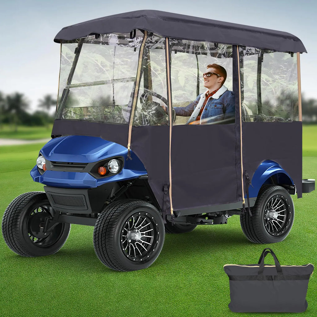 LUPPLE Golf Cart Enclosure 4 Passenger Rain Winter Cover Long Roof for Club Car Ezgo Yamaha Side Doors Curtains Transparent Window Four Person Seat Waterproof Weather Protection 86 Inch