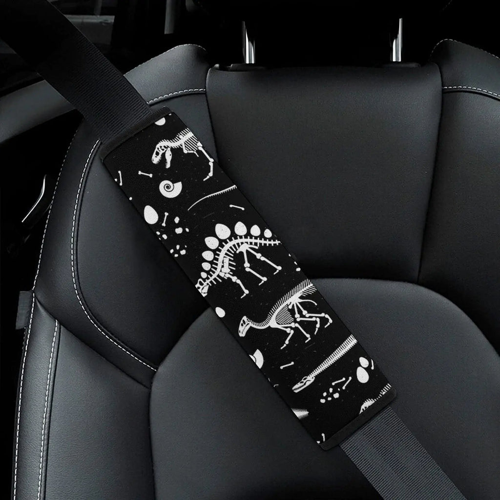 Bagea-Ka 2 Pack Car Seat Belt Pad Cover Black and White Dinosaur Skeleton Pattern for Adults Kids Universal Soft Safety Belt Shoulder Strap Cushion Protector for Backpack Bag Straps Cover