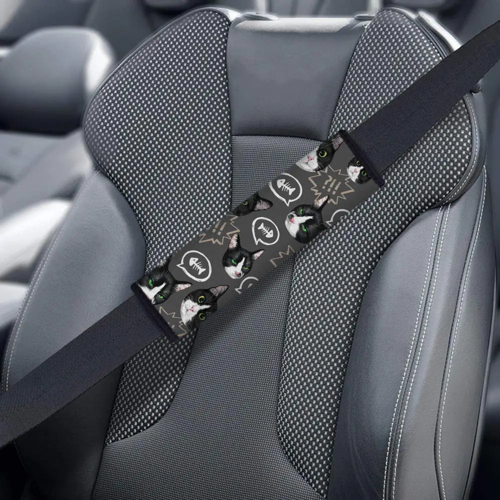 WIRESTER Soft Car Safety Seat Belt Shoulder Pad Cover Design Cushion Harness Comfortable Pad - Tuxedo Cat Face Pattern