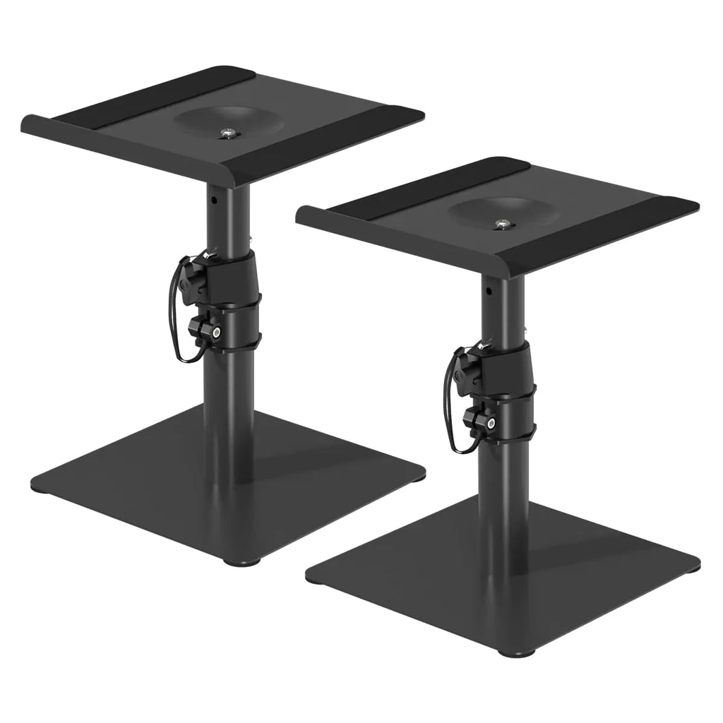 suptek Free-Standing Speaker Stand Desktop Set 9.6 x 8.8 inch Trays Height Adjustment and Tilt Universal Audio Holders for Computer and Bookshelf Speakers Elevated Sound 2 Pack Black SDM001T