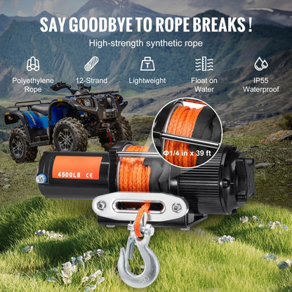 4500 lb Electric Winch with 39 ft Synthetic Rope and Wireless Remote for UTV & SXS – view 4