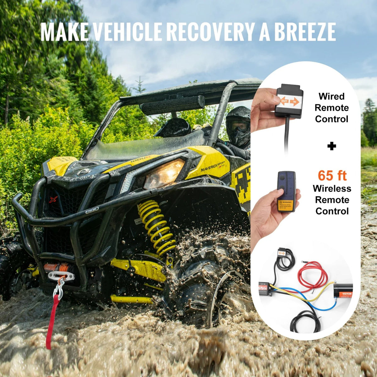 4500 lb Electric Winch with 39 ft Synthetic Rope and Wireless Remote for UTV & SXS – view 5