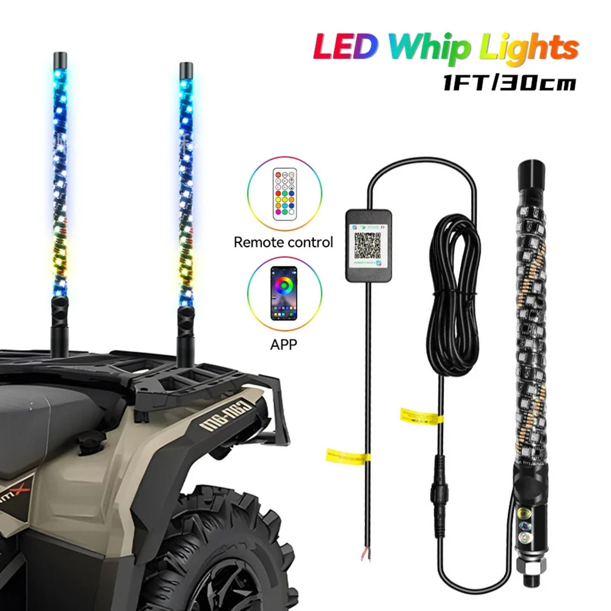 1 ft RGB LED Whip Light with Remote for UTV & SXS – view 2