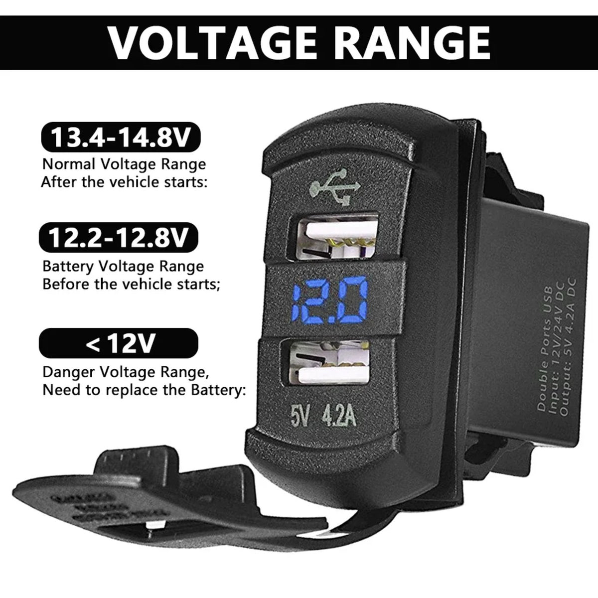 Dual USB Charger Switch, 5V 4.2A with LED for UTV & SXS – view 2