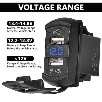 Dual USB Charger Switch, 5V 4.2A with LED for UTV & SXS – view 2