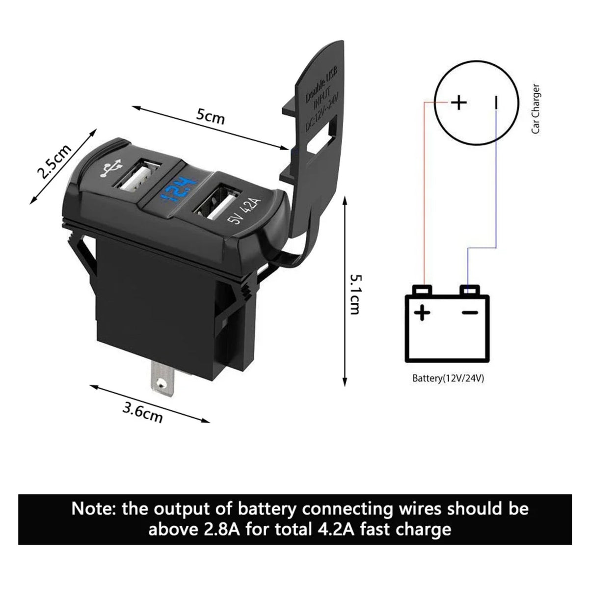 Dual USB Charger Switch, 5V 4.2A with LED for UTV & SXS – view 4