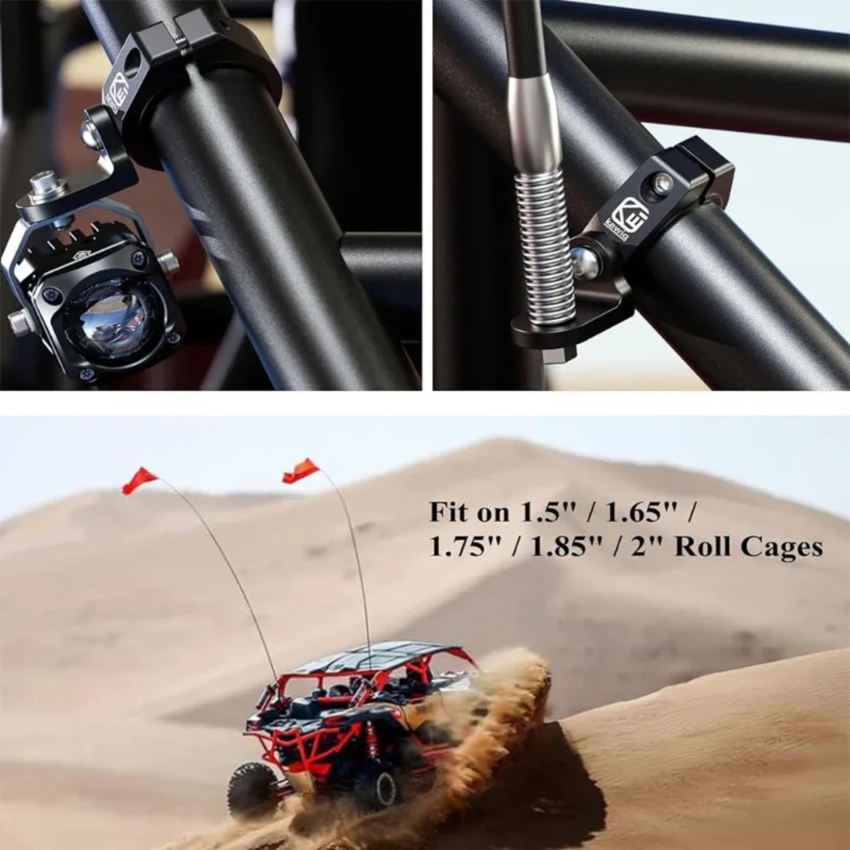 Heavy-Duty Aluminum Roll Bar Clamp for Whip Lights & Flags for UTV & SXS – view 3