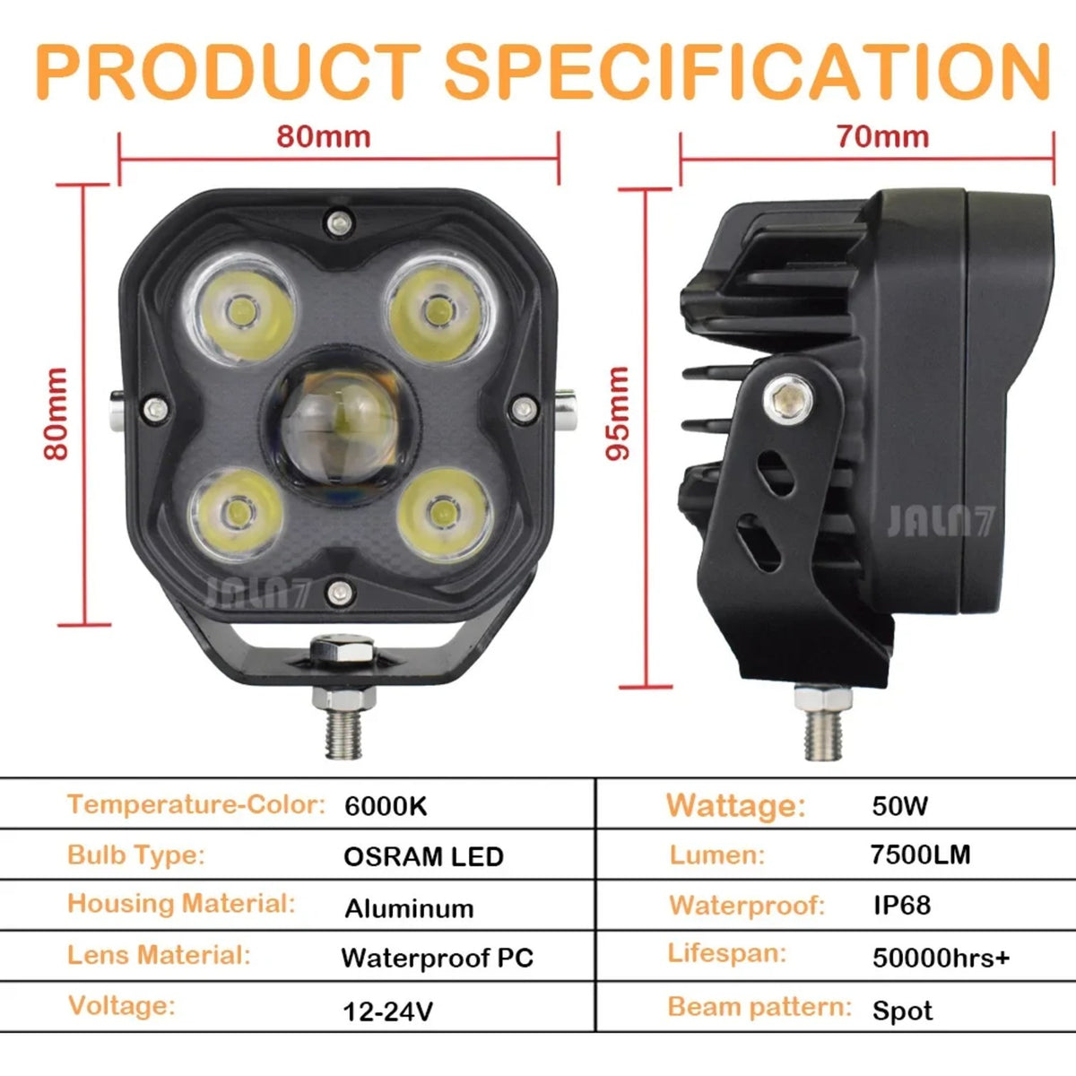 3-Inch 50W LED Cube Pod Lights, Spot Beam for UTV & SXS – view 3