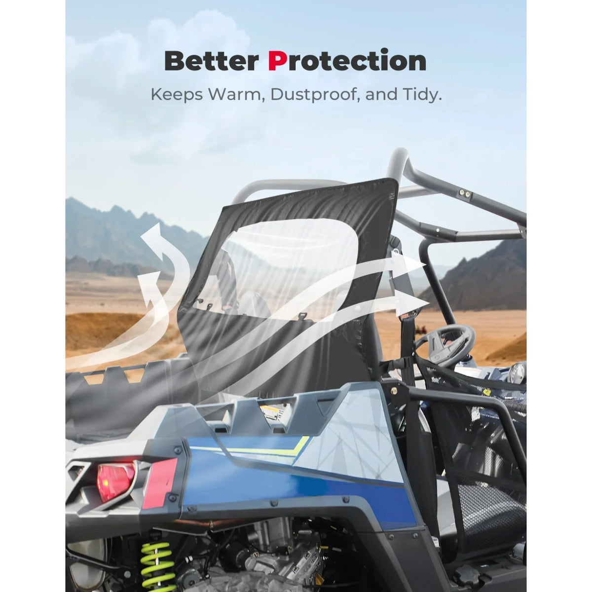 2-in-1 Soft Rear Windshield with Zipper Window for Polaris RZR 570 & 900 – view 4