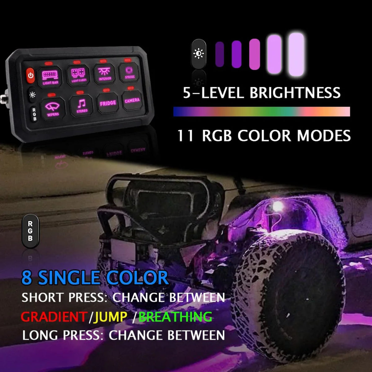 8-Gang RGB Switch Panel with Relay System for UTV & SXS – view 3