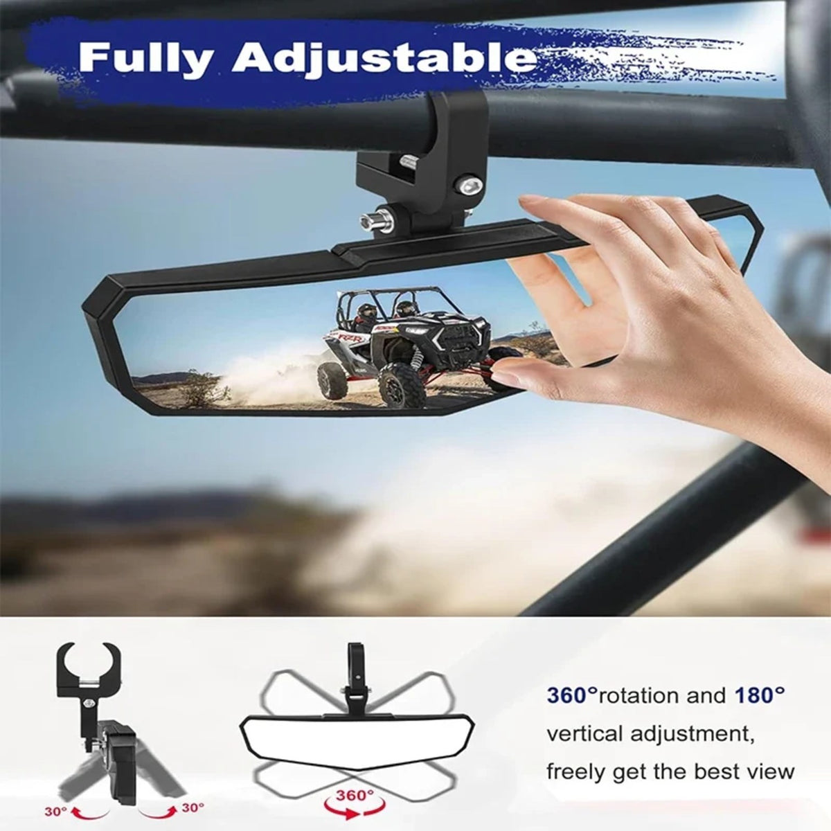 HD Center Mirror with Aluminum Clamp for 1.5–2 in Roll Cages – view 4
