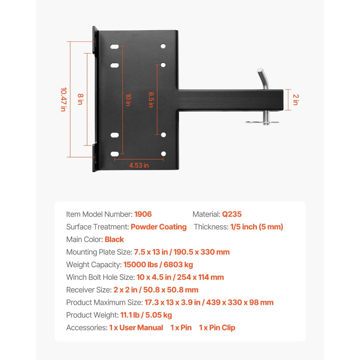 Hitch Receiver Winch Mount Plate for 2-Inch Receivers – view 8