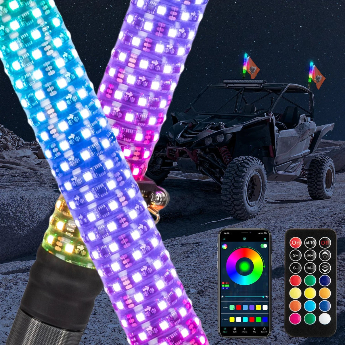 2 ft Fat LED Whip Lights with Turn Signals (Pair) for UTV & SXS – view 2