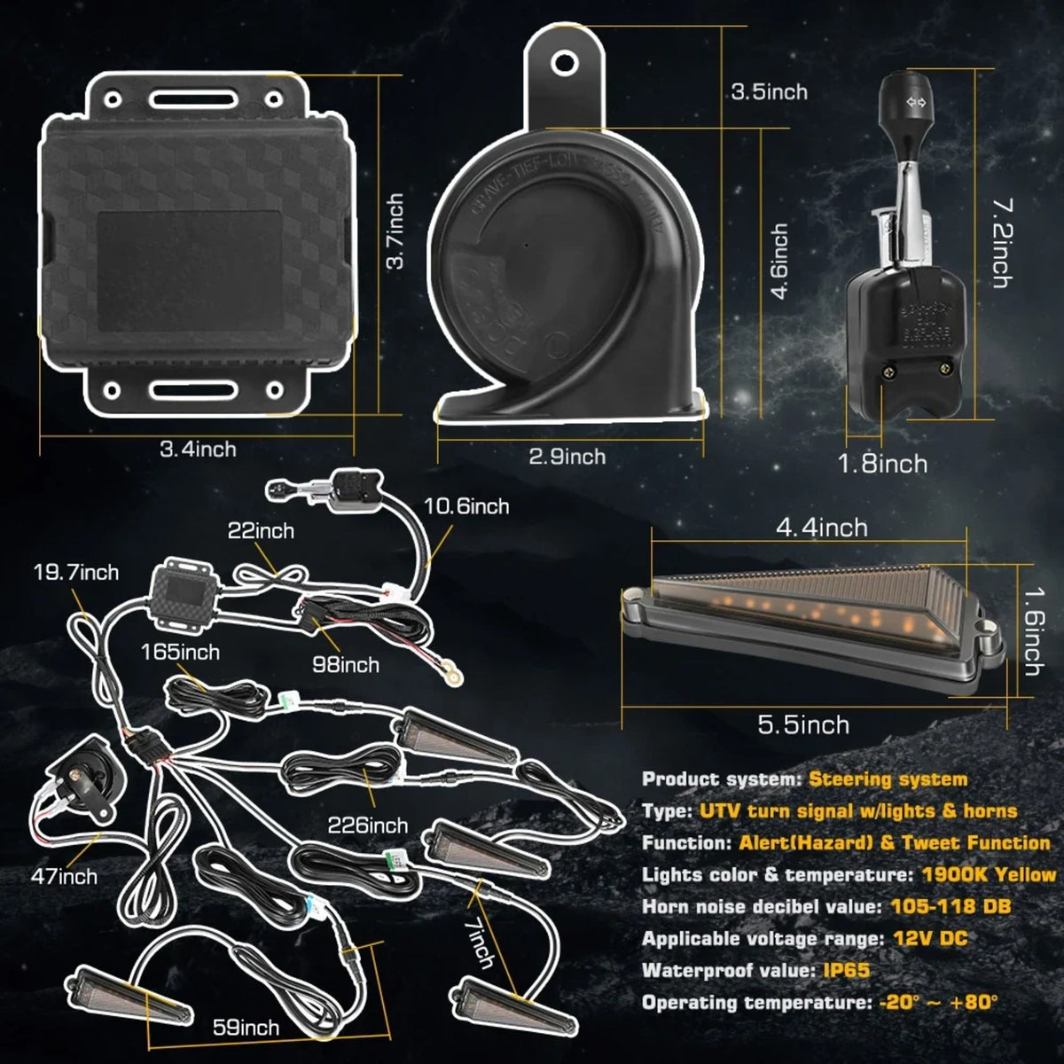 Pre-Wired Turn Signal Kit with 110 dB Horn & Column Switch for UTV & SXS – view 3