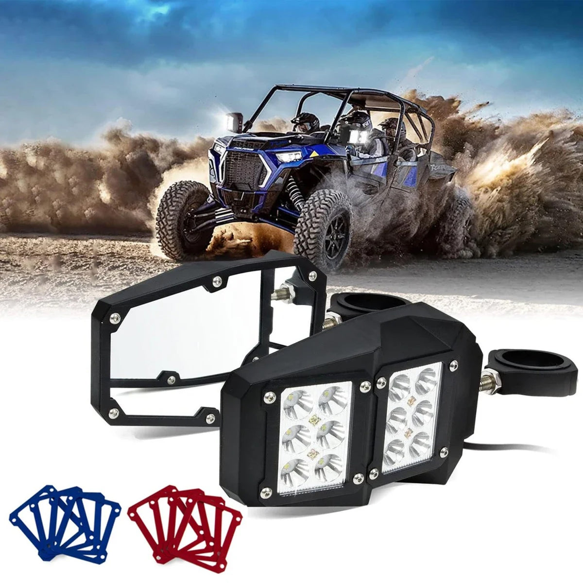 Side Mirrors with LED Spotlights for 1.75–2 in Roll Bars – view 2