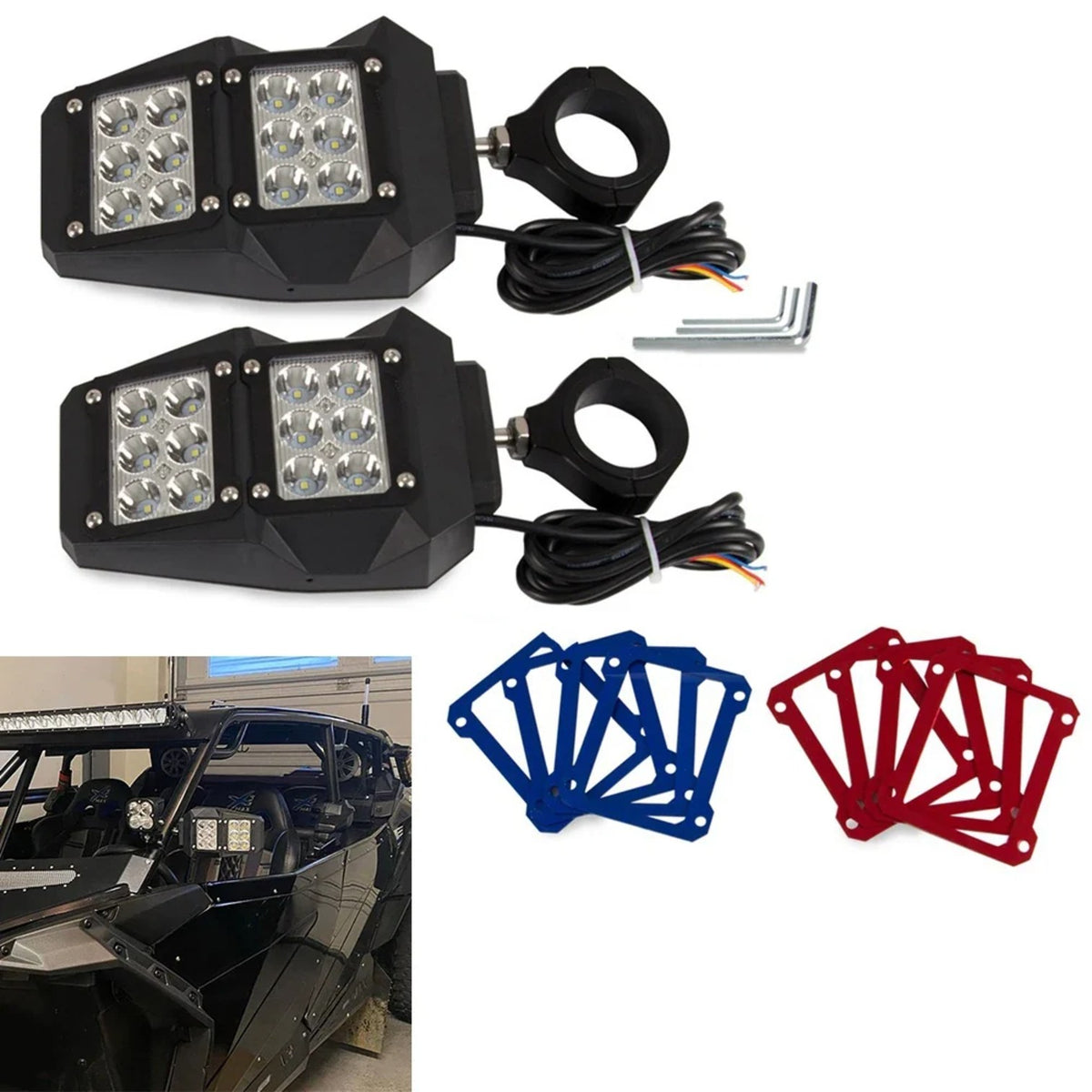 Side Mirrors with LED Spotlights for 1.75–2 in Roll Bars – view 3