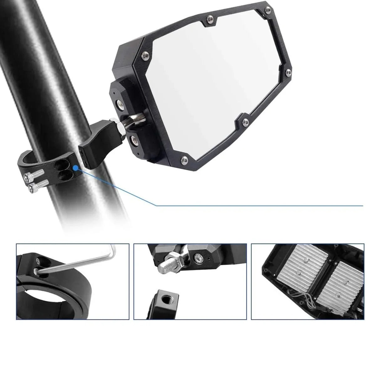 Side Mirrors with LED Spotlights for 1.75–2 in Roll Bars – view 6