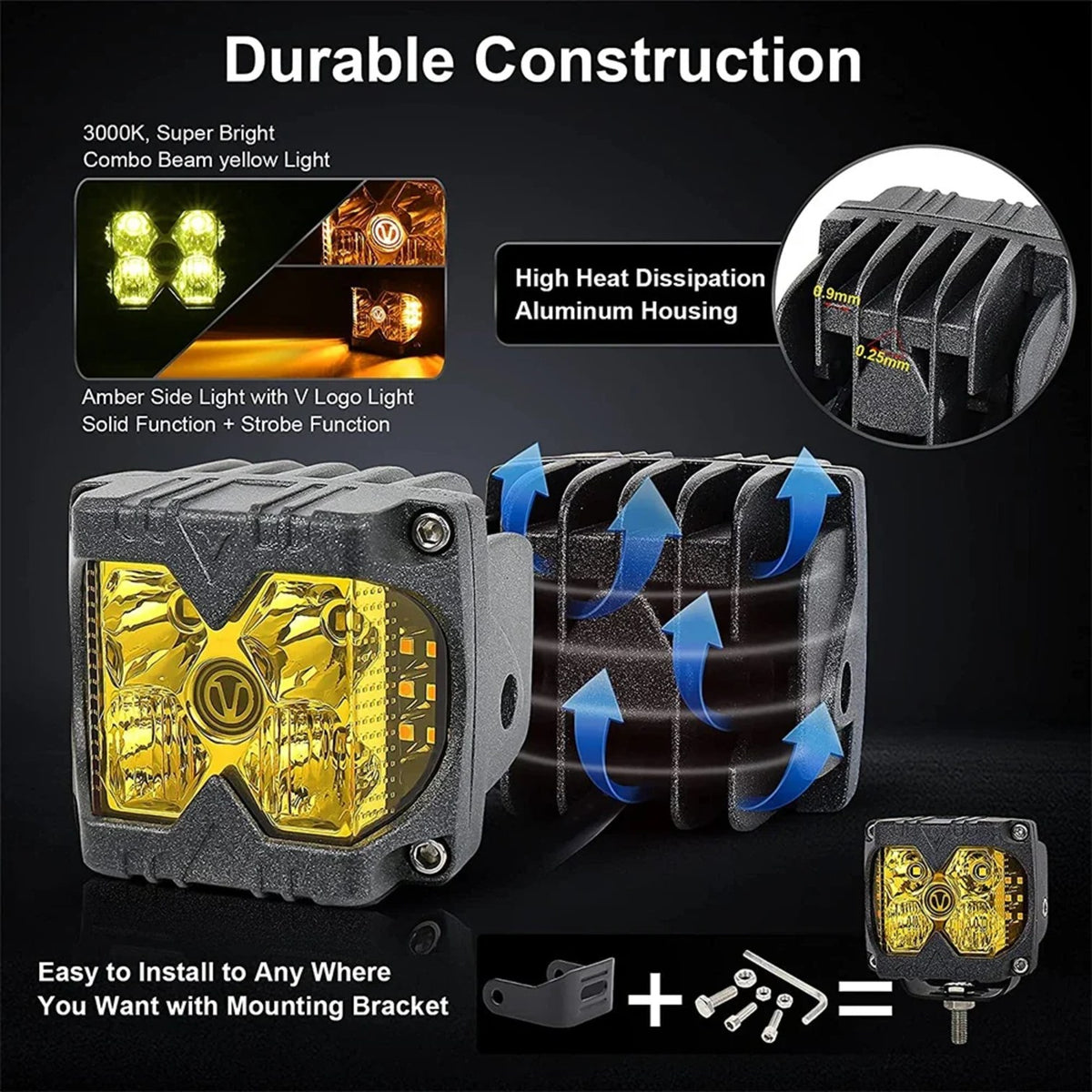 Side Shooter LED Pods with Amber Strobe (Pair) for UTV & SXS – view 5
