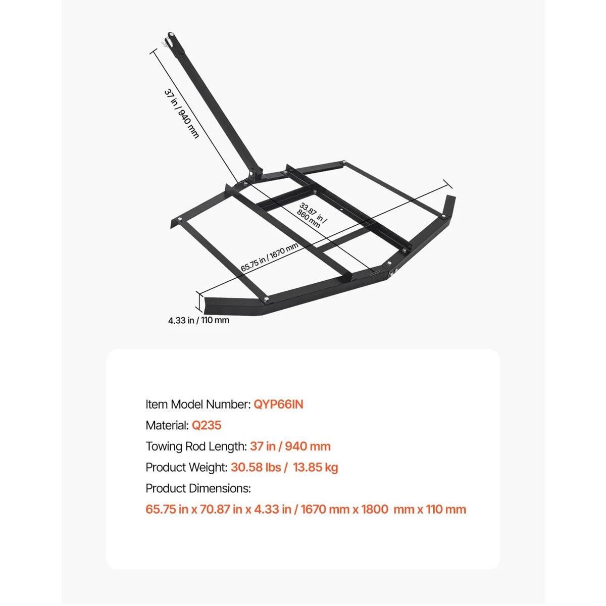 Tow-Behind Steel Drag Harrow for UTV & ATV – view 7