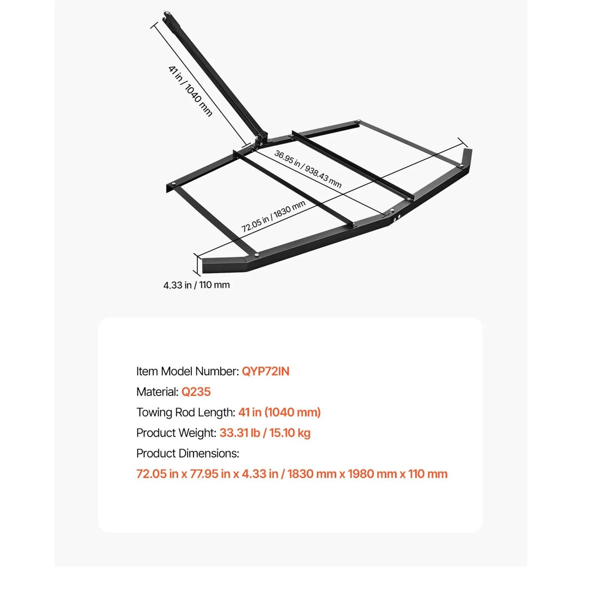Tow-Behind Steel Drag Harrow for UTV & ATV – view 8