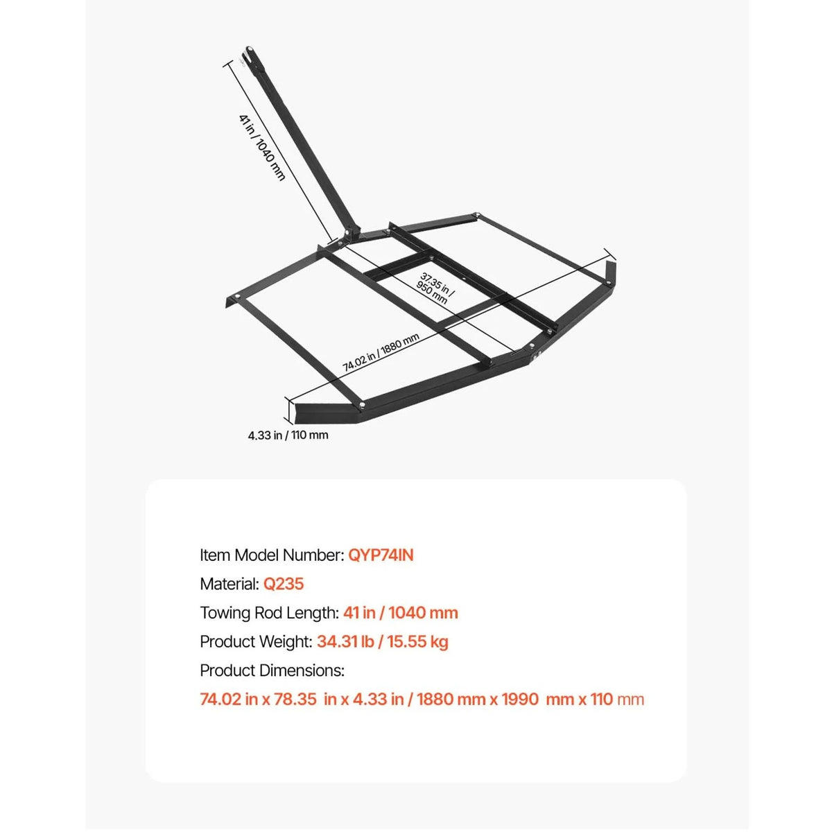 Tow-Behind Steel Drag Harrow for UTV & ATV – view 9