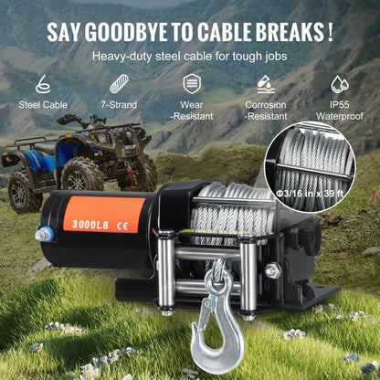 3,000 lb 12V Electric Winch with 39 ft Steel Cable for UTV & SXS – view 4