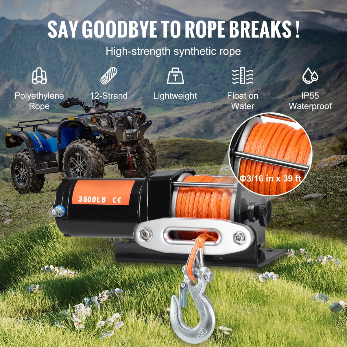 3,500 lb Electric Winch with Synthetic Rope & Aluminum Fairlead for UTV & SXS – view 4