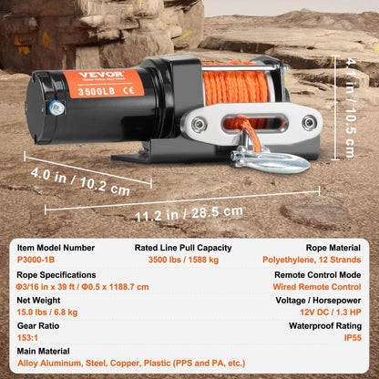 3,500 lb Electric Winch with Synthetic Rope & Aluminum Fairlead for UTV & SXS – view 7