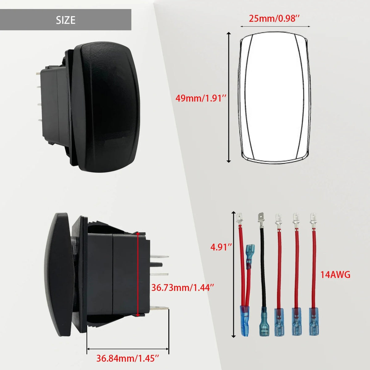High/Low Beam Headlight Rocker Switch with Wires for UTV & SXS – view 2