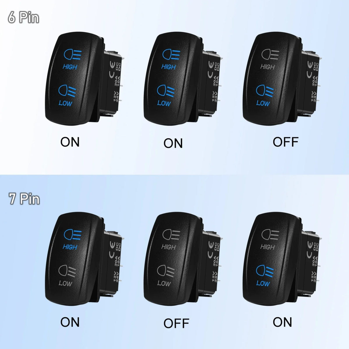 High/Low Beam Headlight Rocker Switch with Wires for UTV & SXS – view 3