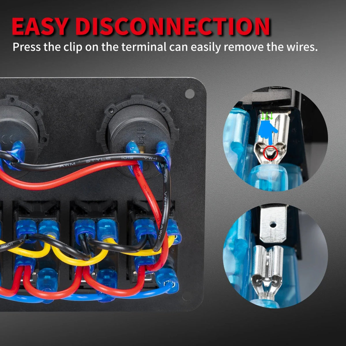 6-Gang Waterproof Marine Rocker Switch Panel with Blue LED for UTV & SXS – view 3