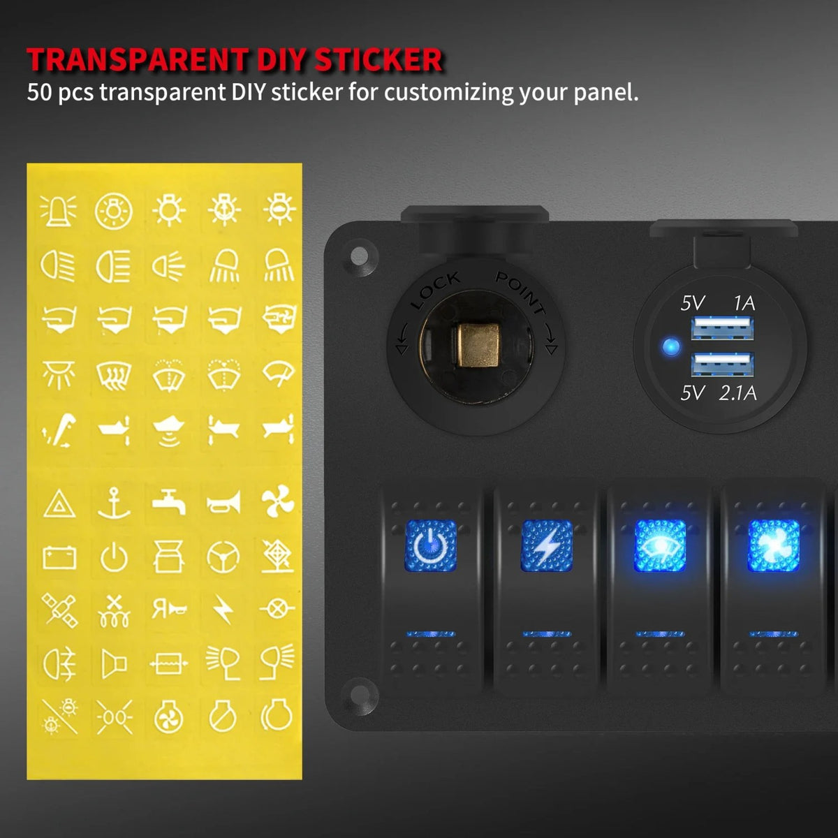 6-Gang Waterproof Marine Rocker Switch Panel with Blue LED for UTV & SXS – view 5
