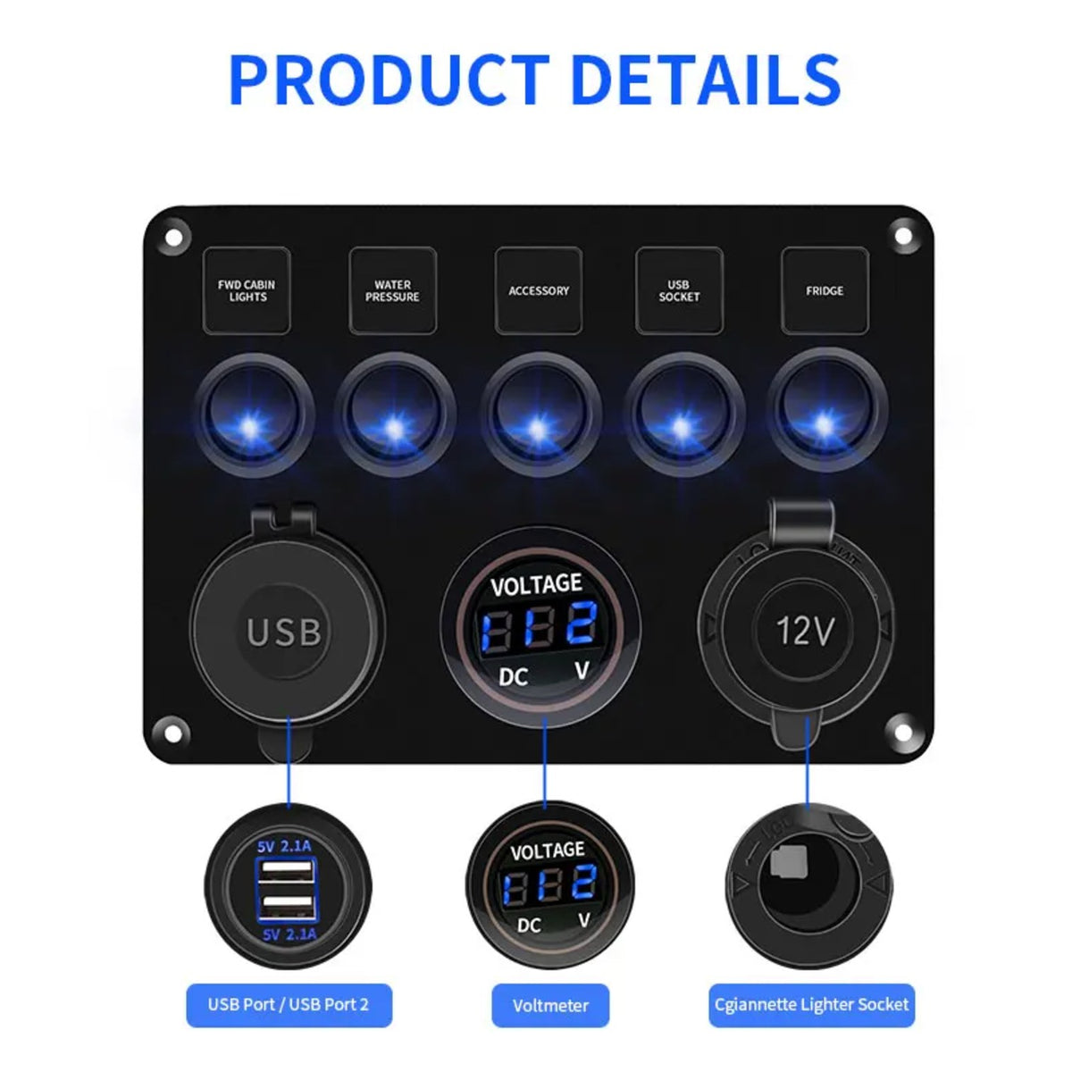 8-Gang Rocker Switch Panel with USB & Voltmeter for UTV & SXS – view 3