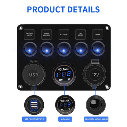 8-Gang Rocker Switch Panel with USB & Voltmeter for UTV & SXS – view 3