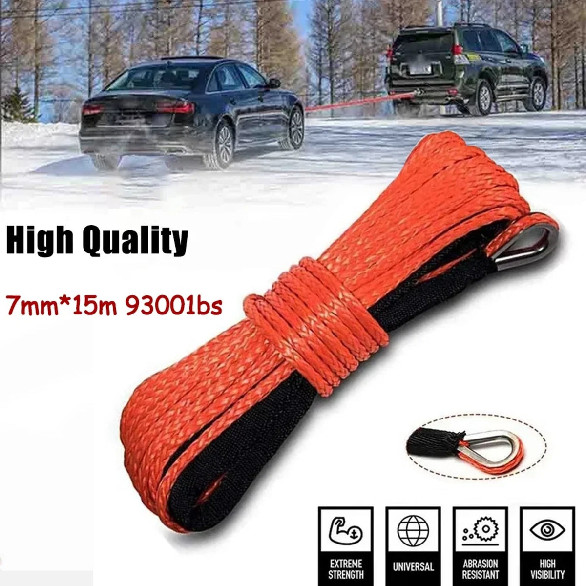 Synthetic Winch Rope with Sleeve, 7 mm × 15 m for UTV & SXS – view 2