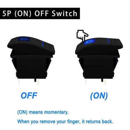 Waterproof Rocker Switch with Blue LED, 12V/24V, for UTV & SXS – view 2