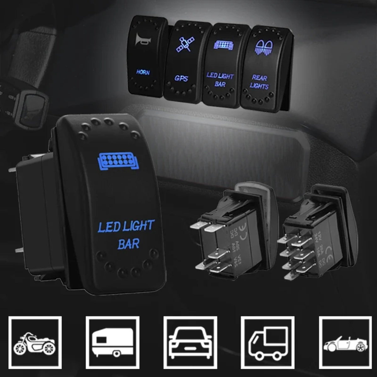 Waterproof Rocker Switch with Blue LED, 12V/24V, for UTV & SXS – view 6